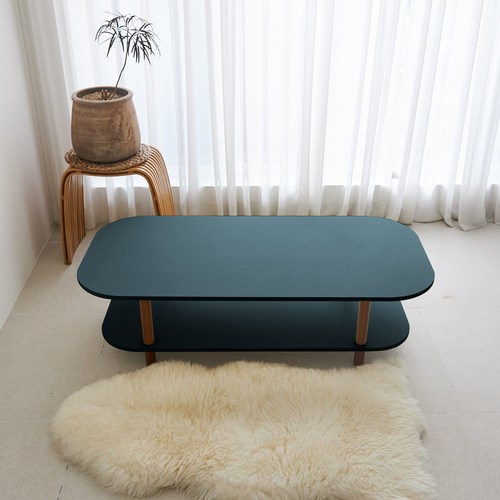 스토리퍼니쳐 하모니 오버라운드 Basic 2단 쇼파 테이블 1200 x 600 x 330 mm, 터키쉬그린 + 월넛