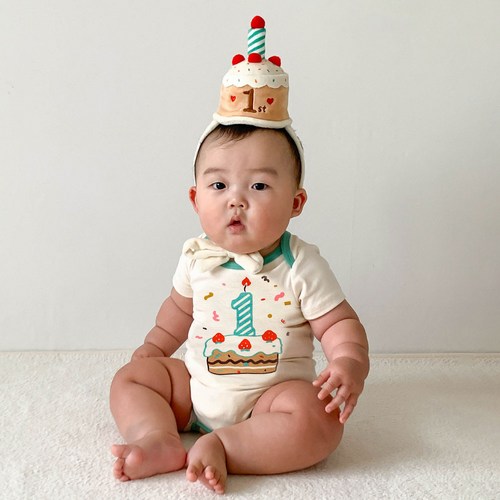 이키 유아용 첫돌 기념 생일 축하 선물 바디수트 + 케이크 모자 세트 반팔 선물포장 + 쇼핑백