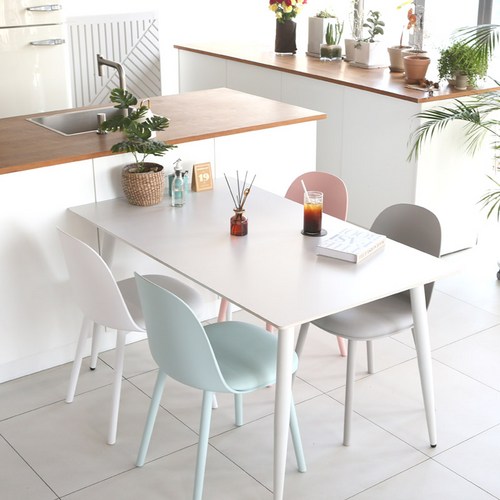 참갤러리 퓨어 라운드 포세린 통 세라믹 식탁의자세트 4인용 1400 + 의자 4P 세트 방문설치, 화이트(상판), 그레이, 화이트, 핑크, 스카이(의자)