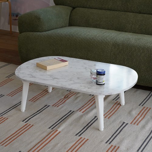 트리팜 프라하 LPM 6단 높이조절 접이식 테이블 타원형, 비앙코마블, 90 x 60 x 29.8~33.3 cm