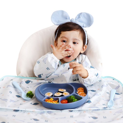 베이비클로 긴팔 지퍼형 이유식 턱받이, 고래블루, 1개, 1개입