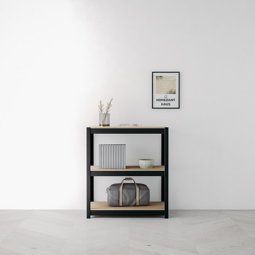 홈던트하우스 스피드랙 업그레이드형 무볼트 철제 선반 3단, 블랙