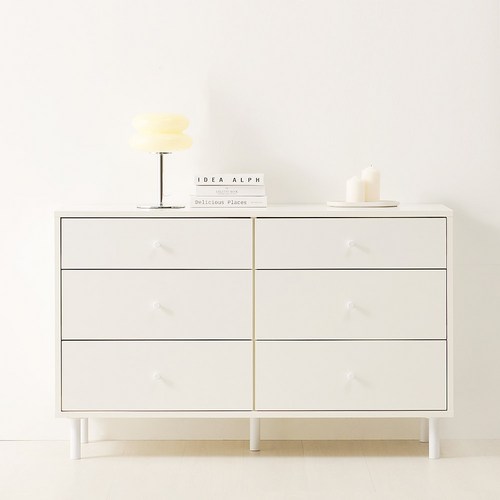 스칸디무드 클로멘 3단 와이드 서랍장 1200 방문설치, 화이트, 6단