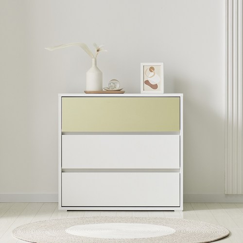 벨라 E0 800 3단서랍장 목재 레일형 다용도 수납 높은 서랍장, 높은형, 화이트 그린