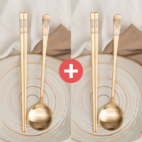 GDM 명품 24K 금수저세트 1인 숟가락 젓가락 심플세트 2개 [1+1], 2 금수저 1인세트 - 왕 2개, 1개