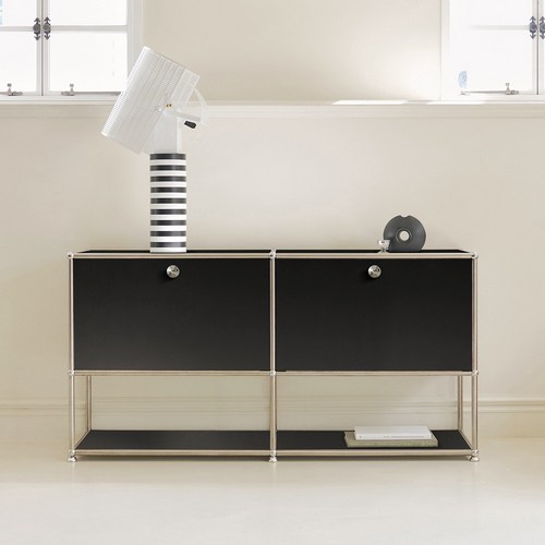 포스트모던 티노 1단 오픈 스테인리스 모듈 거실장 154cm 2단, 블랙