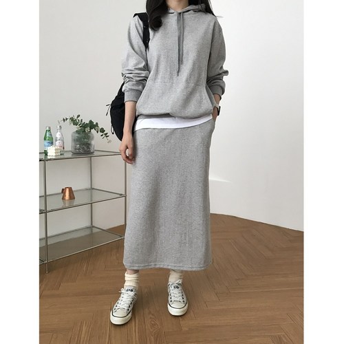 럭키제이 여성용 기모 후드 스커트 레이어드 세트