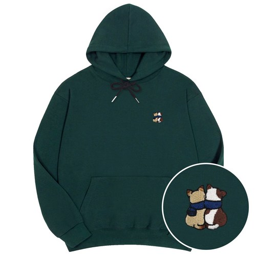 옥스타 남녀공용 캣 프렌즈 자수 특양면 오버핏 후드티