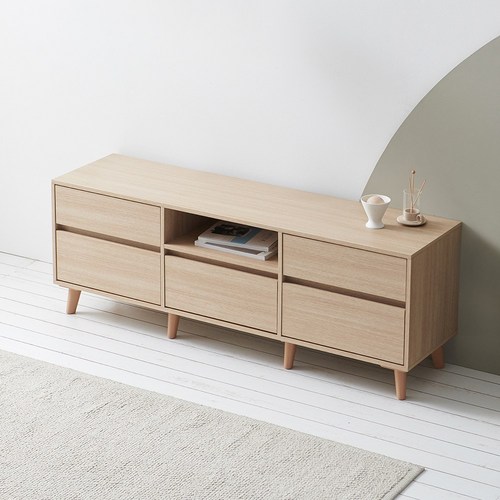 [우노포랩] 비키 1500 높은 거실장 (5서랍형) / K1500-2S-IN-5C, 아카시아화이트