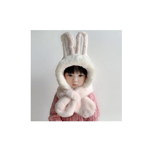 미소 바니모자목도리[화이트/핑크]