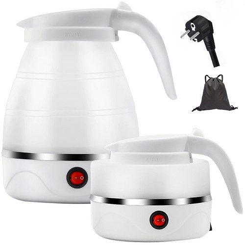 Ryusei 전기 주전자 폴딩포트 접이식 전기주전자 전기 포트 캠핑용 여행용 휴대용 소형 304스텐 실리콘 전기주전자 0.6L 용량 5049, 1개