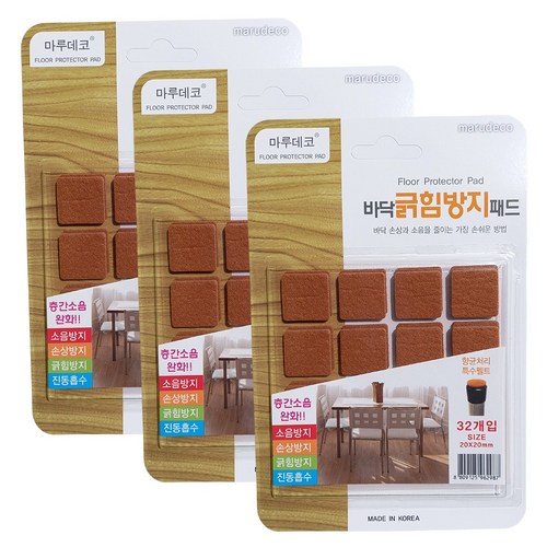 마루데코 바닥긁힘방지패드 사각 32매 (20 X 20 mm), 3개