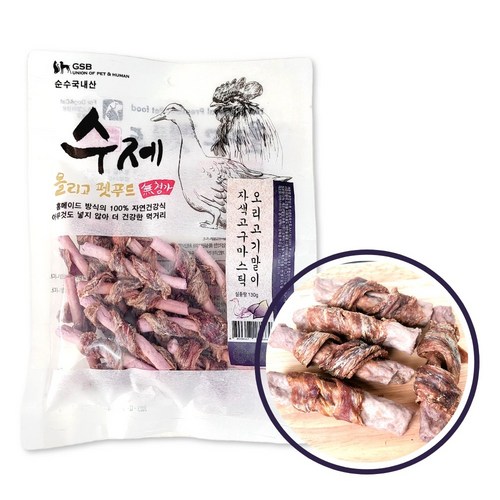 수제 올리고 펫푸드 국내산 무첨가 강아지 수제간식, 4개, 자색고구마스틱 오리말이, 130g