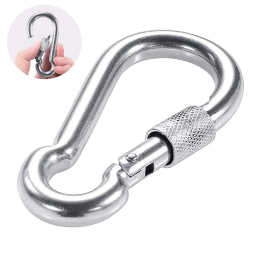 굿나잇몰 스텐 잠금 비너 잠금형 카라비너 고리 캠핑 에어팟 카라비나 캠핑 타프 소형 대형 등산 암벽등반, 스텐 잠금비너, 6mm, 1개