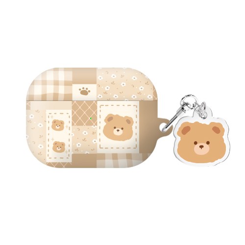퍼지베어 퀼트 에어팟프로2세대 / 에어팟 3세대 하드 케이스 키링 세트, 퍼지베어 퀼트_베이지, AirPods(3세대), 1개