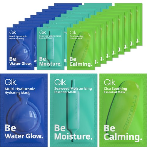 GIK 데일리 멀티 히알루론산 + 씨위드 모이스처 + 시카 수딩 대용량 에센스 에센셜 마스크 시트 팩, 1개, 30개입