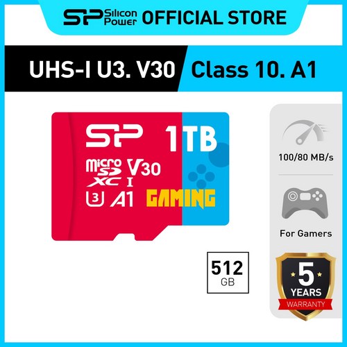실리콘파워 Silicon Power 마이크로 SD 카드 Gaming V30 A1 닌텐도 스위치 스팀덱, 512GB, 1개