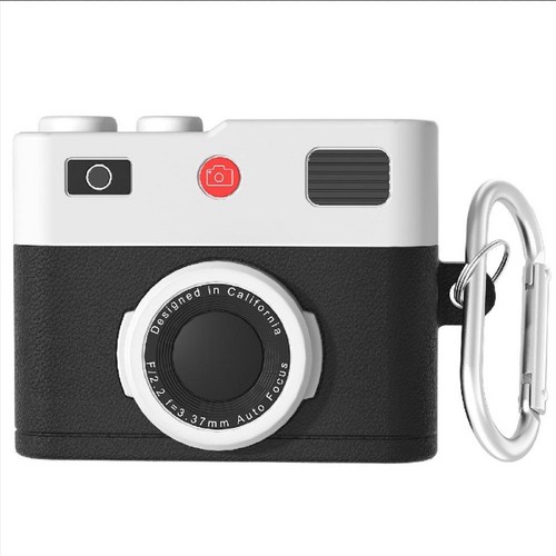 에어팟 프로 케이스 실리콘 레트로 카메라 Airpods Pro 2세대 무선 이어폰 보호 커버, 블랙, 에어팟 4세대(2024)