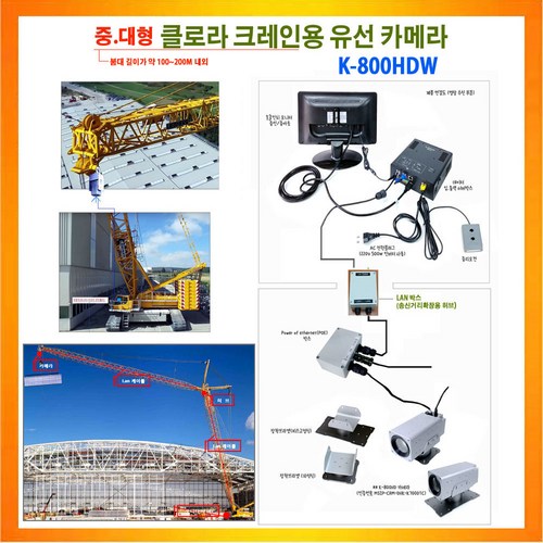 유선 크레인카메라 중대형 긴 붐대 크롤라 크레인용 크레인 카메라 (카메라+랜선+증폭랜허브+랜선+서버+모니터) K-800HDW PACKAGE
