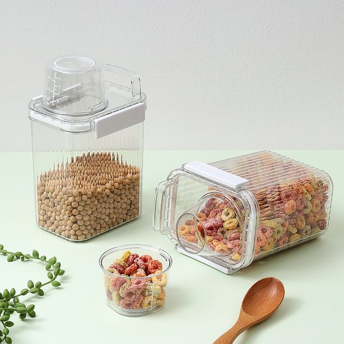 1+1 네오플램 밀폐 잡곡통 미니쌀통 씨리얼 보관용기세트 2p 1300ml, 투명, 1세트, 1300ml 2p세트