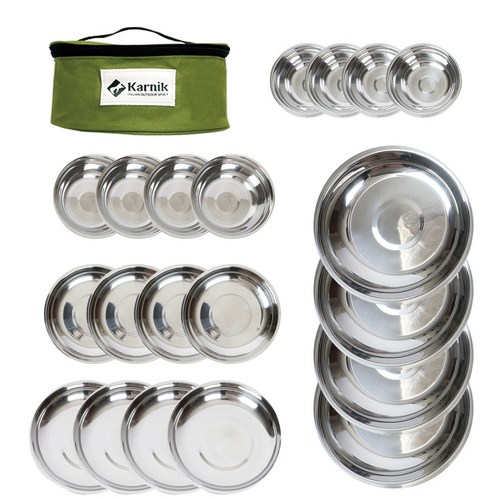 패밀리 모던 스텐 캠핑식기세트 캠핑용 접시 그릇 (21P) 보관파우치포함, 1개