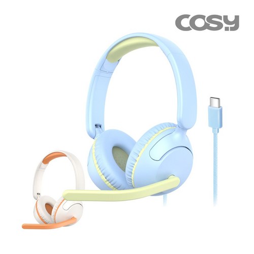 USB C타입 청력보호 어린이 헤드셋 태블릿 아이패드 갤럭시탭 온라인 수업용 어학용, 블루