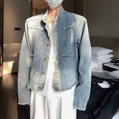 다이나믹피플 남자 차이나카라 태슬 오버핏 크롭 워싱 데님 청 자켓