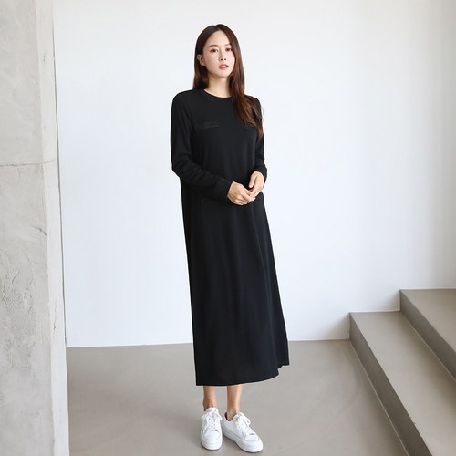 프롬코 자체제작 여성 겨울 루즈핏 기모 롱 원피스 FRC132-2