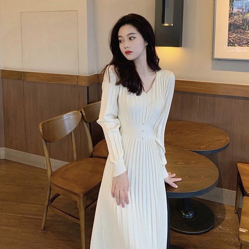 ANYOU 니트롱원피스 가을 겨울 하이웨스트 니트 원피스 겨울 원피스슬림핏 사이즈 FREE 45kg-65kg