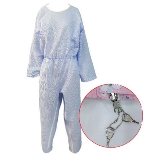 시원한 치매복 치매우주복 병원환자복 노인환자복 일반지퍼 병원요양복 잠금지퍼(발목열쇠) 턱받이증정! (지지미블루), 지지미블루(발목-잠금열쇠), 95(소), 1개