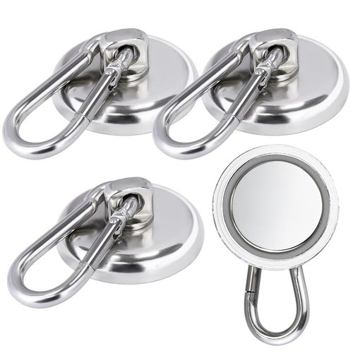 Camping Carabiner Ring Magnet Magnetic Carabiner Lanyard Bait Magnet Holder Magnetic Hook 42mm, 4개, Silver