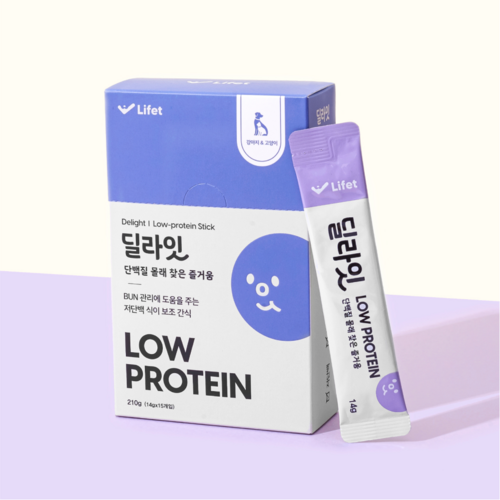 신부전 저단백 간식 라이펫 딜라잇 low protein 스틱 (14g x 15) 강아지 고양이, 6팩, 210g