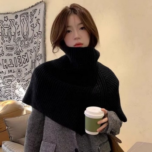 러벨유 여성 니트 터틀 넥워머 숄 목도리 목토시 케이프