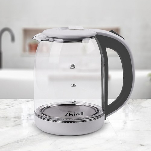 신일 1.8리터 304스텐레스 유리 무선포트, 화이트+그레이