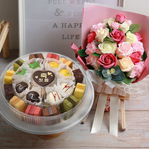 VIP 떡케이크 B 선물세트 생일 케익 기념 생신 칠순, VIP 떡케이크 B+꽃다발20송이, 1세트, 2kg