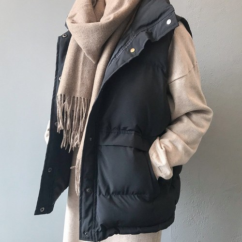 Rakumin 여성 아방 오버핏 하이넥 경량 패딩조끼