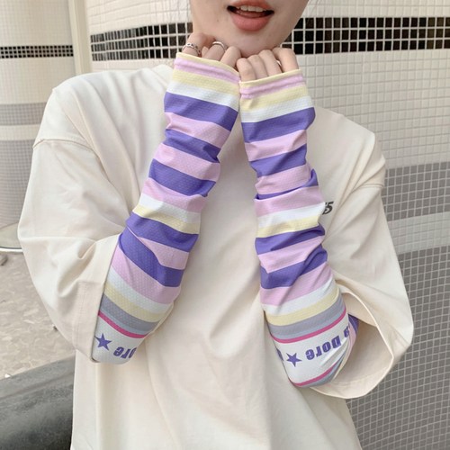 러블리 루즈핏 UV차단 쿨팔토시 쿨토시, 줄무늬 보라, 1개