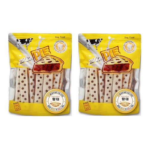 밀크파이 15p 끝까지 오래먹는 강아지 스틱껌, 2팩, 180g, 황태