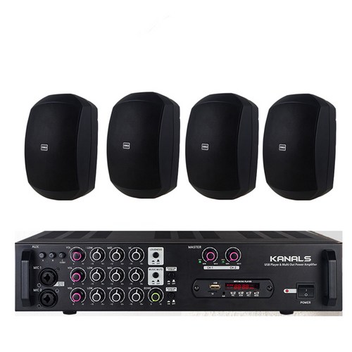 [KANALS]카날스 앰프+스피커 2개 세트 /강의실 매장 방송 휘트니스 헬스장 매장 방송용 USB 블루투스, 앰프+스피커4통
