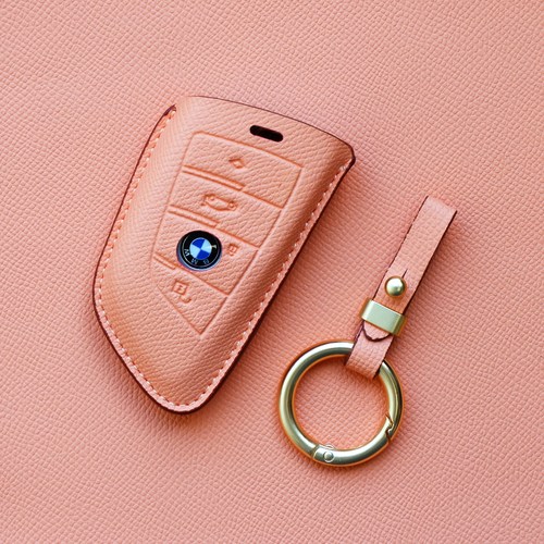 트니르 BMW 호환 스마트 키케이스 신형 천연 소가죽 맞춤 차키링 차키홀더 차량용품, BMW B타입, 피치핑크