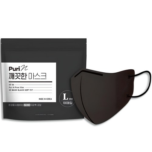 오가트 깨끗한 새부리 마스크 대형 KF94, 100개입, 1개, 블랙