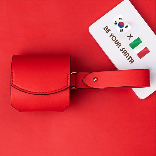 비유어산타 에어팟 3세대 가죽케이스 핸드스트랩 일체형 이태리 소재 밀라노, 비비드레드