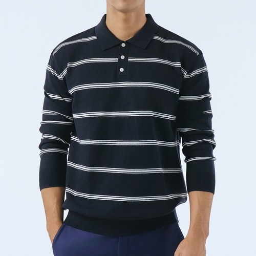 글리멜로 남자 스트라이프 카라 니트 긴팔 티셔츠 3컬러