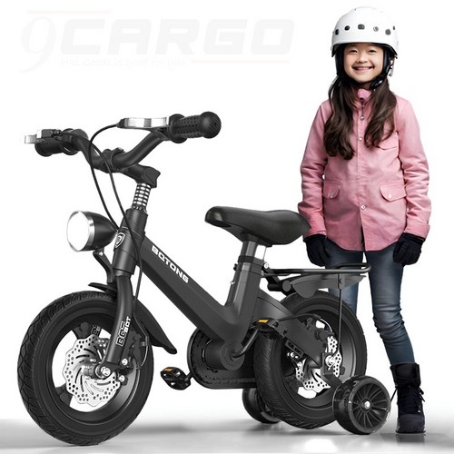 BQTONG 보조바퀴 어린이 네발 자전거 12~18인치 일체형 몰딩프레임 [95% 조립 배송], 18인치, 블랙 (일체형 휠+더블 디스크브레이크+뒷좌석)