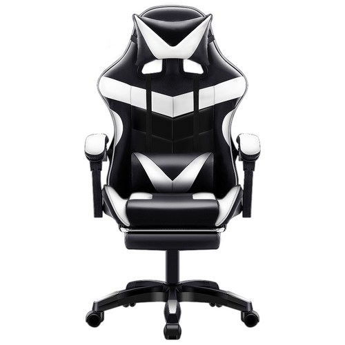 발받침 포함 각도 조절 가능 게이밍의자 회전 컴포트 컴퓨터 의자 승강 가능한 사무실 의자, 흰색+블랙