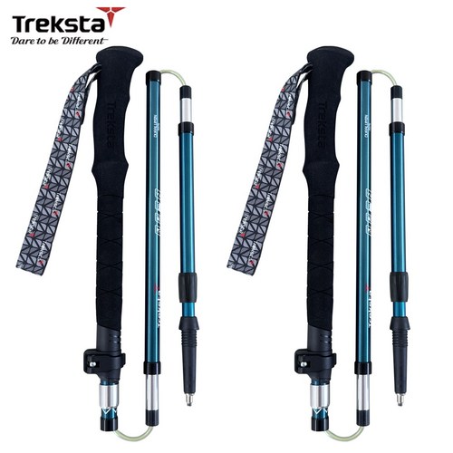 트렉스타 시그니쳐 5단 접이식 등산스틱 2P 1세트, 그린블루