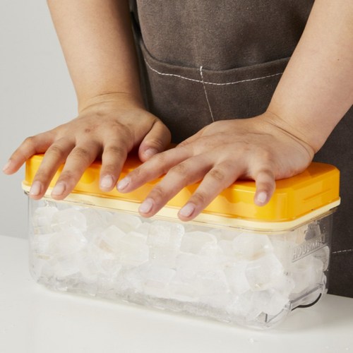 하우심플 눌러 빼는 스택 푸쉬 실리콘 얼음트레이 얼음틀 얼음통 얼음보관통, 옐로우트레이1단+화이트트레이1단, 옐로우 보관통, 1개