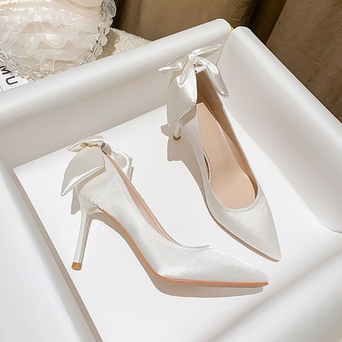 (당일배송) 루니엘 8cm 새틴 리본 화이트 웨딩 구두 1color