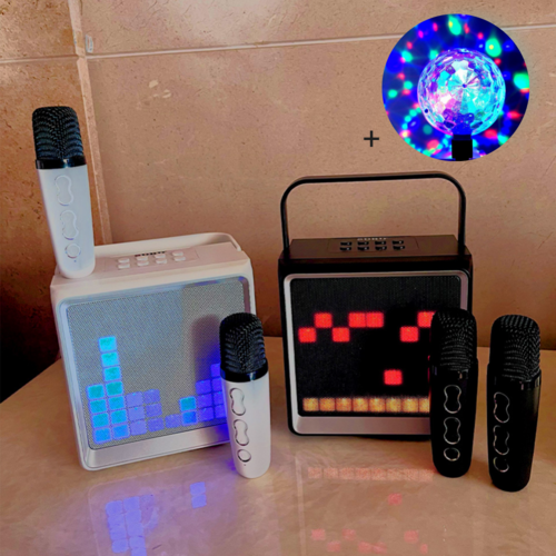 업투유 무선 블루투스 LED 스피커 듀얼 마이크 30W 고출력 리얼 듀엣 노래방, 블랙