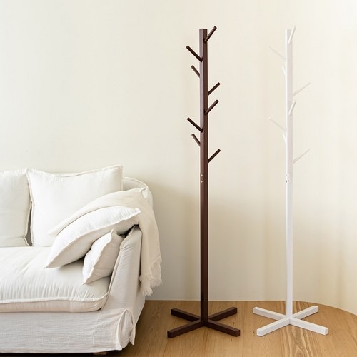 마켓비엔티 소나무 원목 스탠드 행거 드레스룸 옷걸이, 화이트, 1개